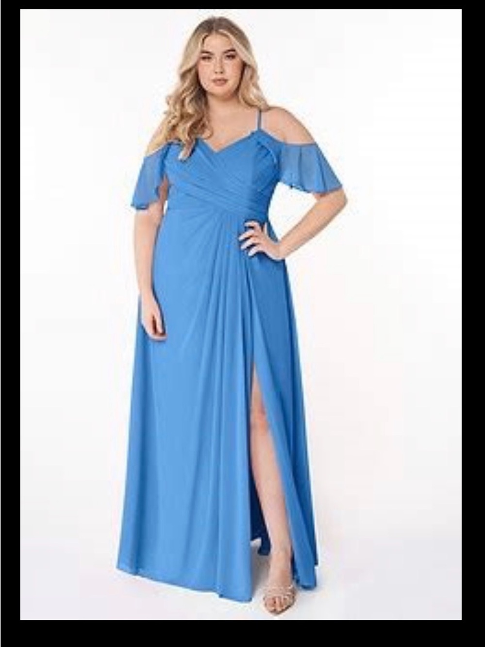 Azazie Blue Cold-Shoulder Maxi Dress